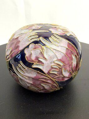 Cloisonné Floral Paperweight Vintage Black Enamel Sphere Chinese Decorative Art